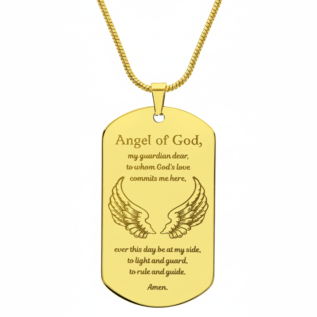 Guardian Angel Prayer Tag Necklace with Personalized Custom Engraving