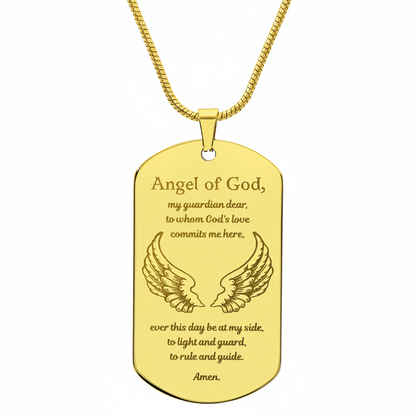 Guardian Angel Prayer Tag Necklace with Personalized Custom Engraving