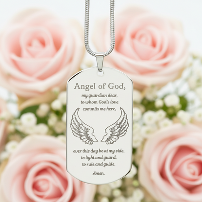 Guardian Angel Prayer Tag Necklace with Personalized Custom Engraving