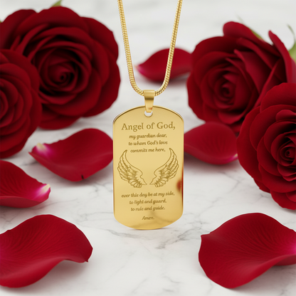 Guardian Angel Prayer Tag Necklace with Personalized Custom Engraving