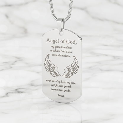 Guardian Angel Prayer Tag Necklace with Personalized Custom Engraving