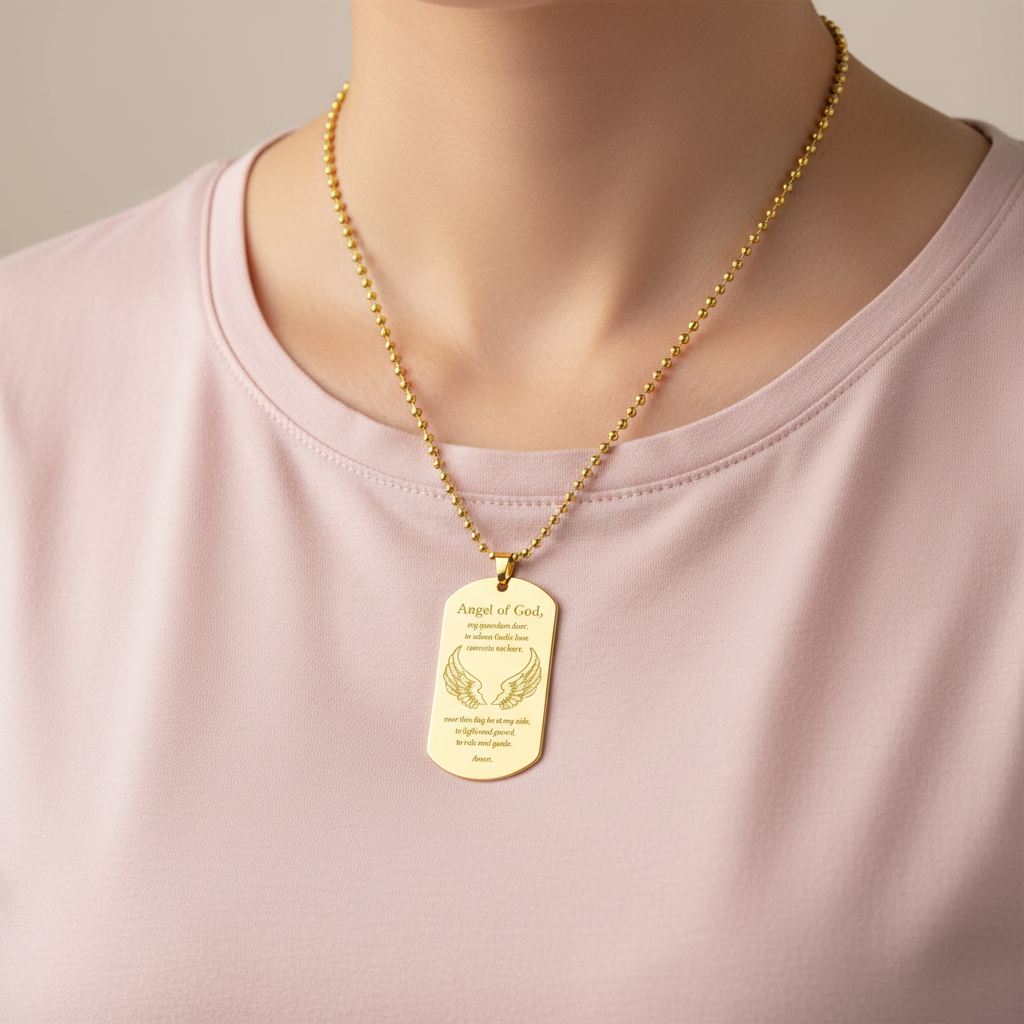 Guardian Angel Prayer Tag Necklace with Personalized Engraving