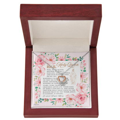 Collar con colgante de corona de Salve Reina Santa en plata de ley con tarjeta de oración en inglés