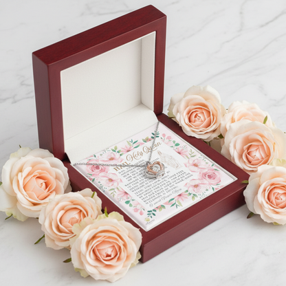 Collier avec pendentif couronne « Hail Holy Queen » en argent sterling et carte de prière en anglais