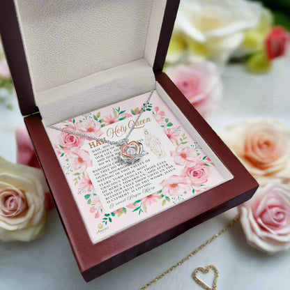 Collar con colgante de corona de Salve Reina Santa en plata de ley con tarjeta de oración en inglés