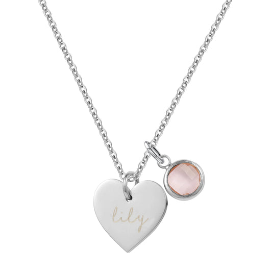 Collier avec pendentif en forme de cœur et pierre de naissance personnalisée en acier inoxydable
