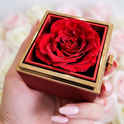 Collier avec nœud d'amour « Je vous salue Marie » et rose éternelle, accompagné d'une carte de prière en anglais