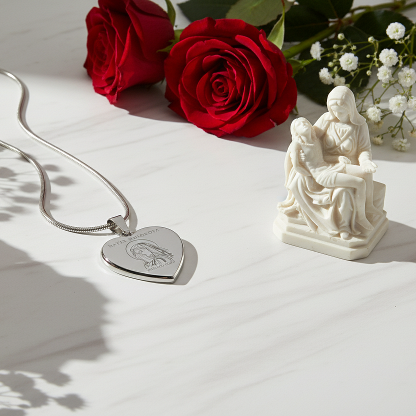 Mater Dolorosa Heart Necklace with Personalized Engraving