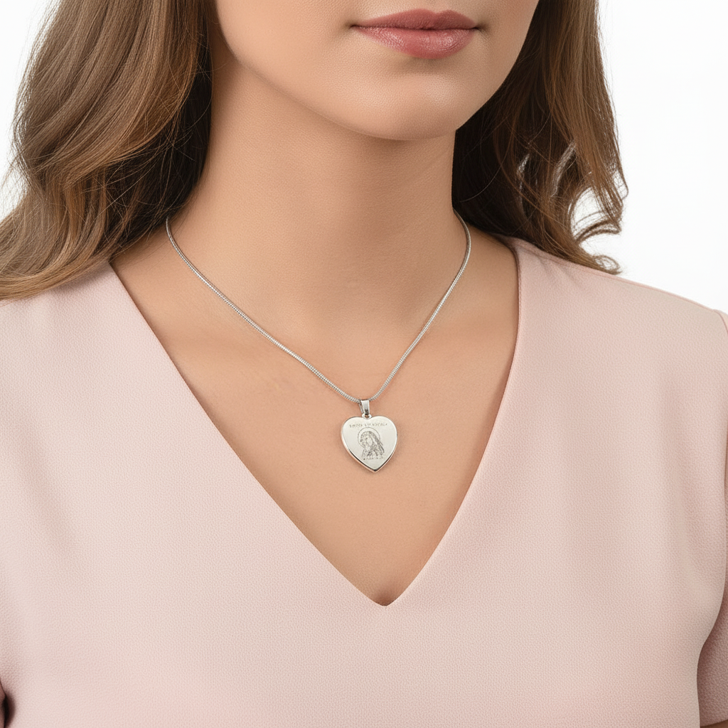 Mater Dolorosa Heart Necklace with Personalized Engraving
