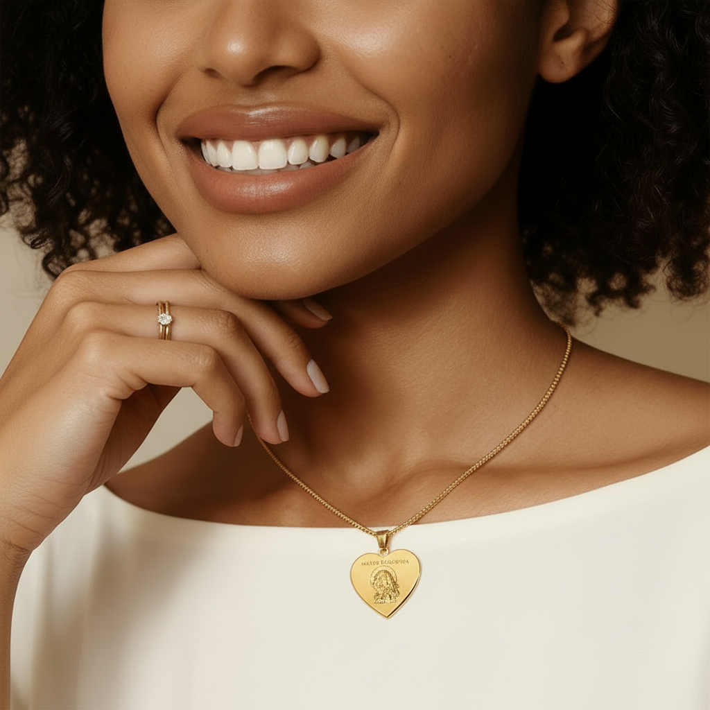 Mater Dolorosa Heart Necklace with Personalized Engraving