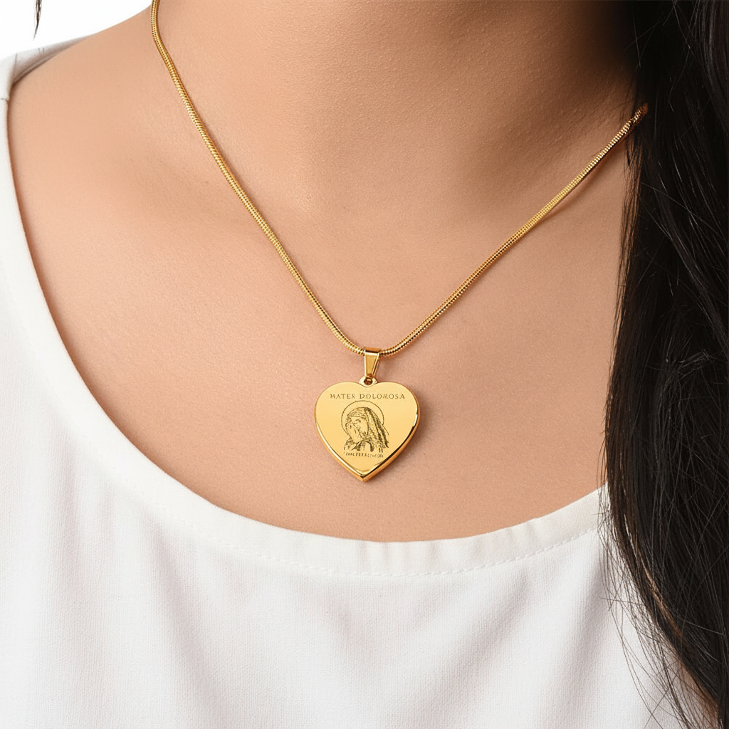 Mater Dolorosa Heart Necklace with Personalized Engraving