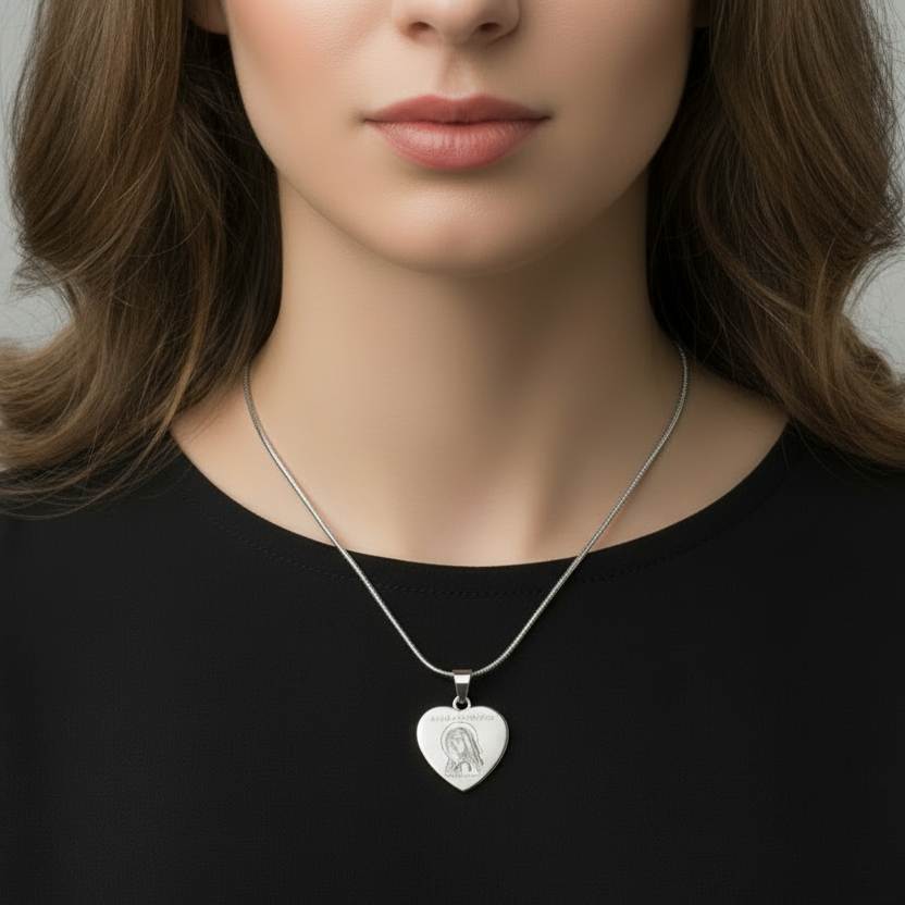 Mater Dolorosa Heart Necklace with Personalized Engraving