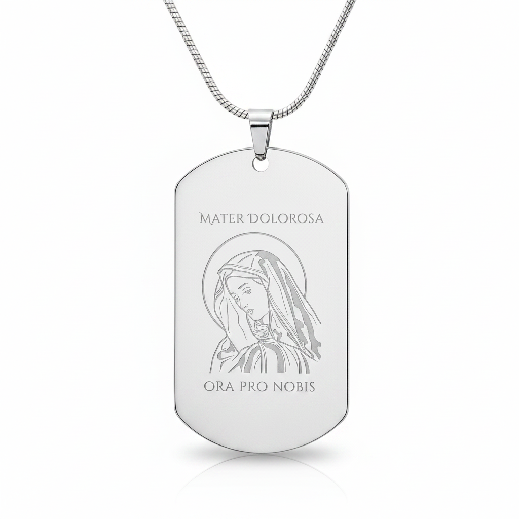 Mater Dolorosa Tag Necklace with Personalized Custom Engraving