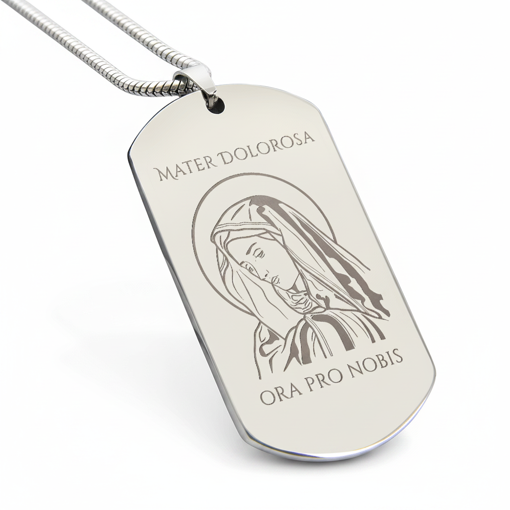Mater Dolorosa Tag Necklace with Personalized Custom Engraving