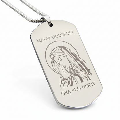 Mater Dolorosa Tag Necklace with Personalized Custom Engraving