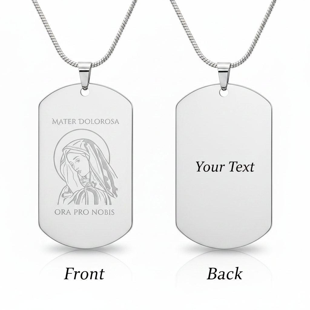 Mater Dolorosa Tag Necklace with Personalized Custom Engraving