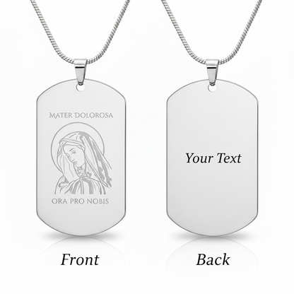 Mater Dolorosa Tag Necklace with Personalized Custom Engraving