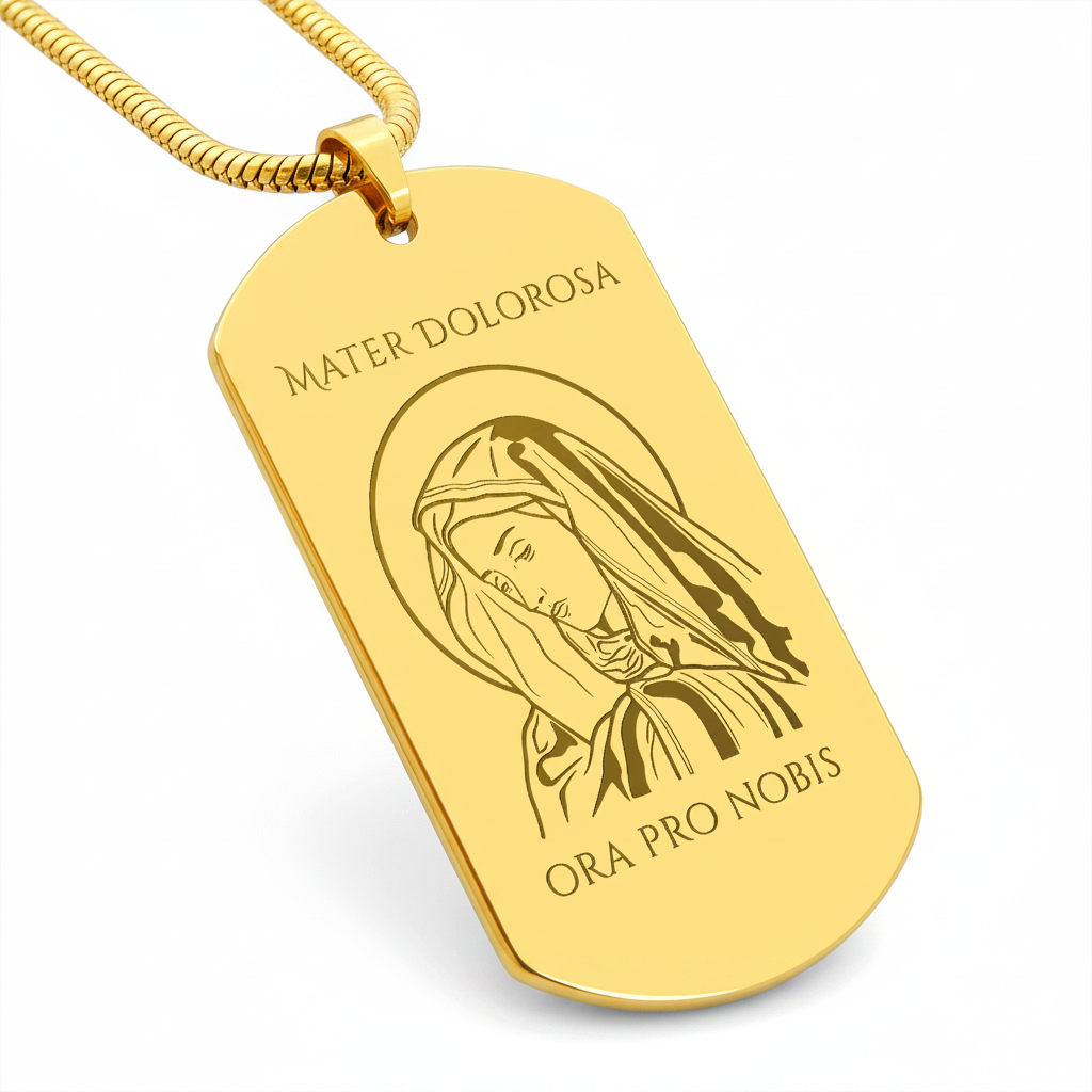 Mater Dolorosa Tag Necklace with Personalized Custom Engraving