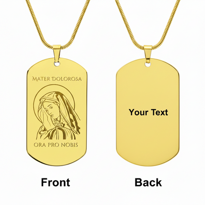 Mater Dolorosa Tag Necklace with Personalized Custom Engraving