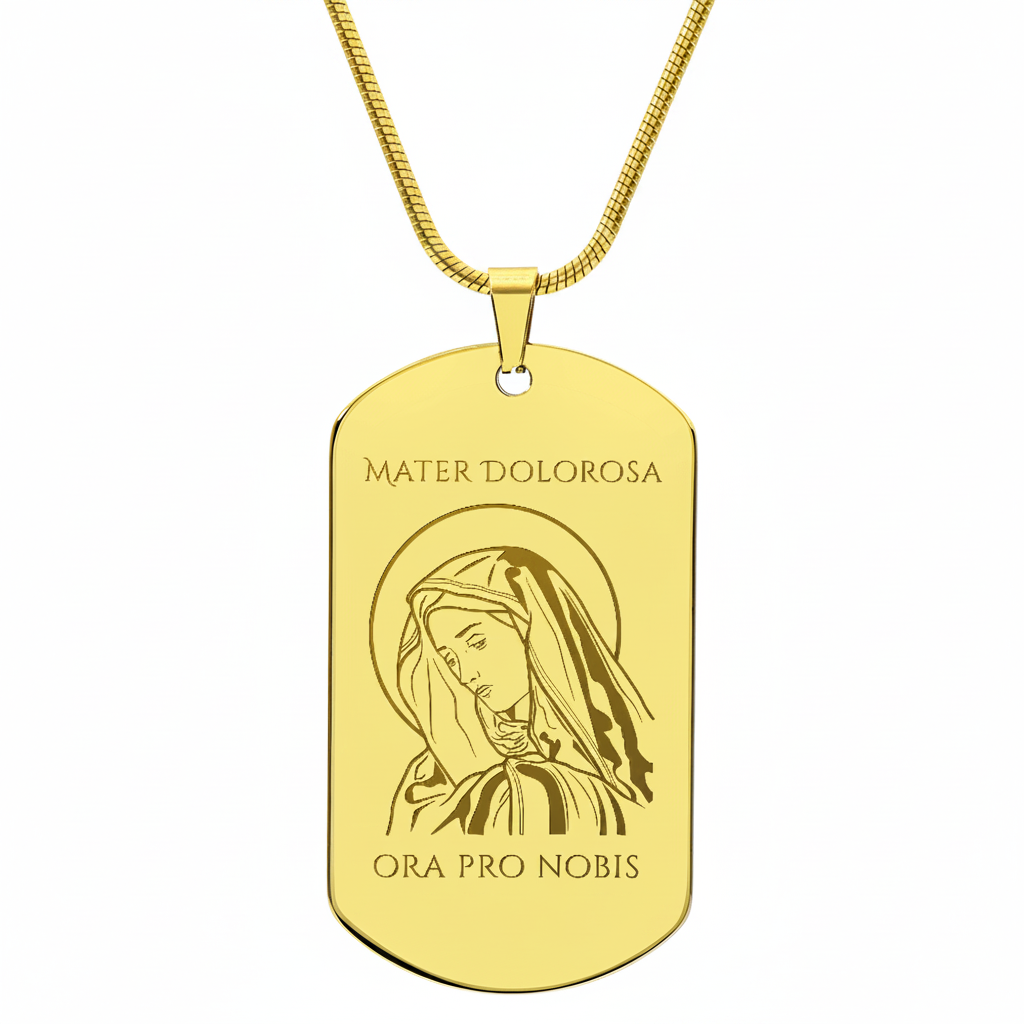 Mater Dolorosa Tag Necklace with Personalized Custom Engraving