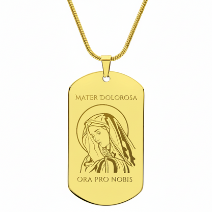 Mater Dolorosa Tag Necklace with Personalized Custom Engraving