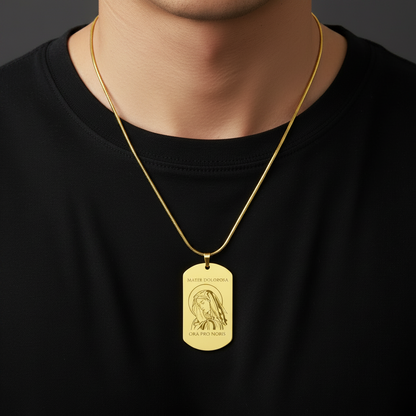 Mater Dolorosa Tag Necklace with Personalized Custom Engraving