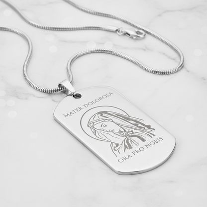 Mater Dolorosa Tag Necklace with Personalized Custom Engraving