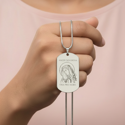 Mater Dolorosa Tag Necklace with Personalized Custom Engraving