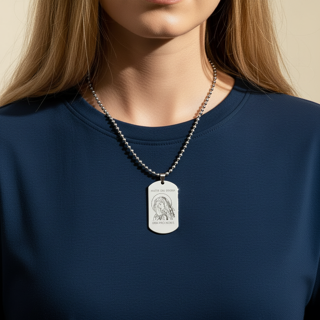 Mater Dolorosa Tag Necklace with Personalized Engraving
