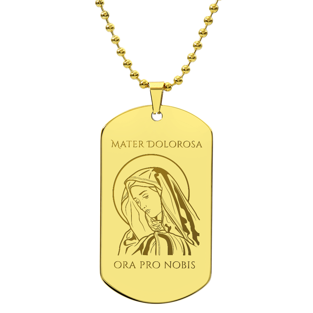 Mater Dolorosa Tag Necklace with Personalized Engraving