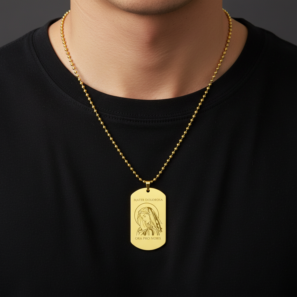 Mater Dolorosa Tag Necklace with Personalized Engraving