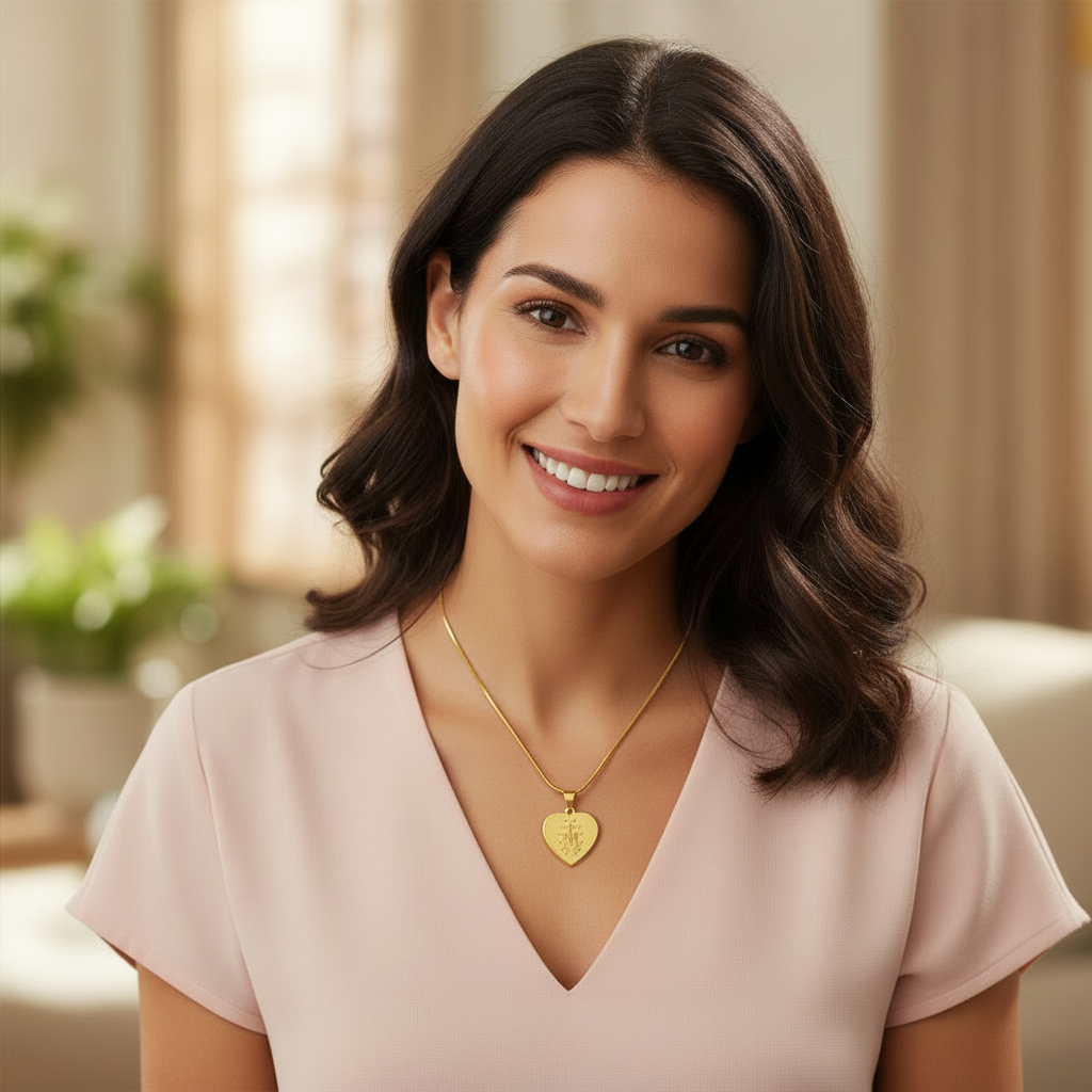 Miraculous Medal Artistic Verso Heart Necklace with Personalized Engraving