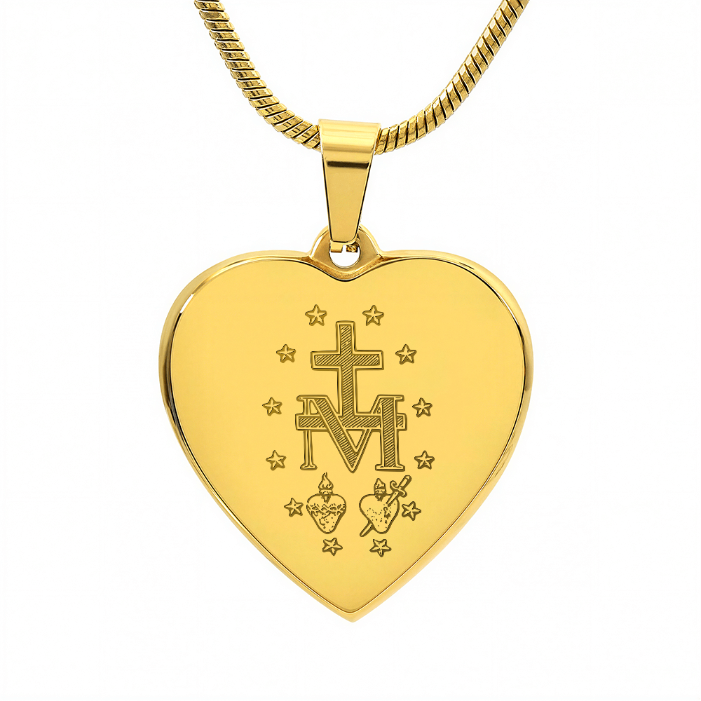 Miraculous Medal Artistic Verso Heart Necklace with Personalized Engraving