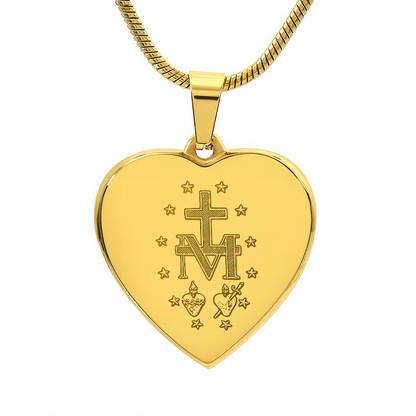 Miraculous Medal Artistic Verso Heart Necklace with Personalized Engraving