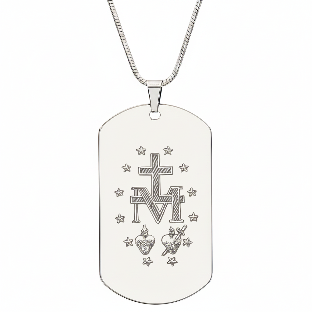 Miraculous Medal Artistic Verso Tag Necklace with Personalized Custom Engraving