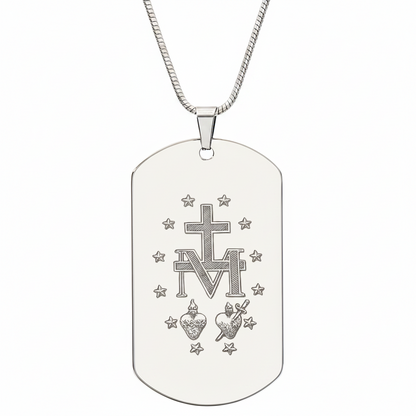 Miraculous Medal Artistic Verso Tag Necklace with Personalized Custom Engraving