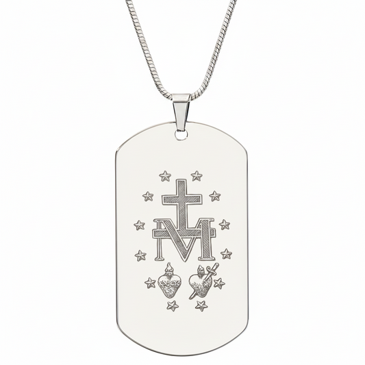 Miraculous Medal Artistic Verso Tag Necklace with Personalized Custom Engraving