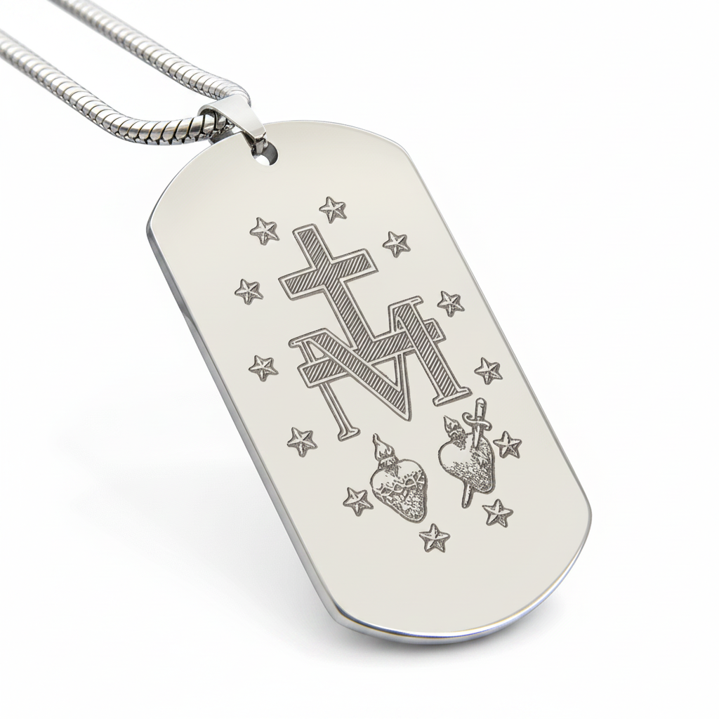Miraculous Medal Artistic Verso Tag Necklace with Personalized Custom Engraving