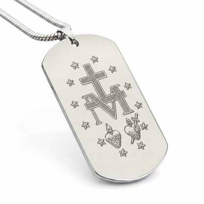 Miraculous Medal Artistic Verso Tag Necklace with Personalized Custom Engraving