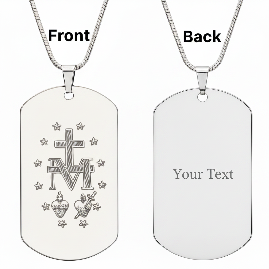 Miraculous Medal Artistic Verso Tag Necklace with Personalized Custom Engraving