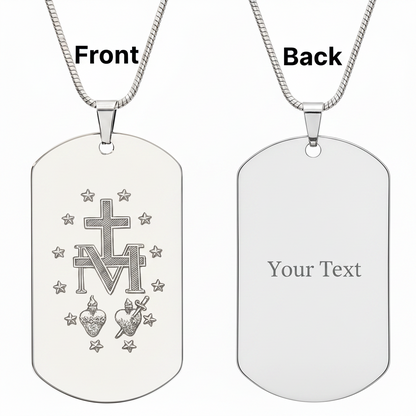 Miraculous Medal Artistic Verso Tag Necklace with Personalized Custom Engraving