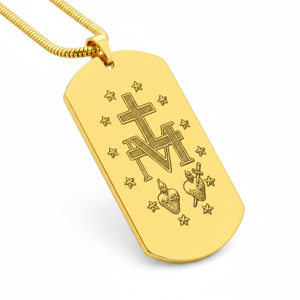 Miraculous Medal Artistic Verso Tag Necklace with Personalized Custom Engraving