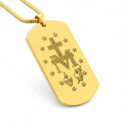 Miraculous Medal Artistic Verso Tag Necklace with Personalized Custom Engraving