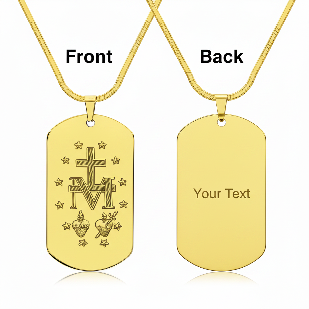 Miraculous Medal Artistic Verso Tag Necklace with Personalized Custom Engraving