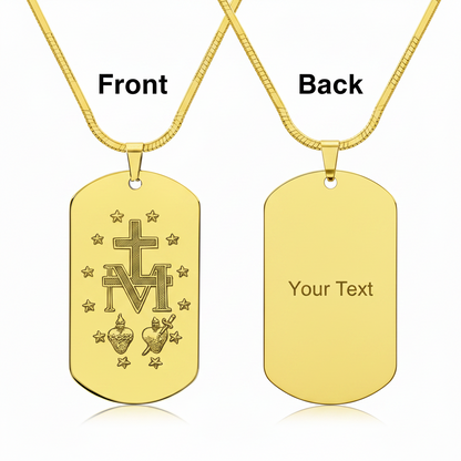Miraculous Medal Artistic Verso Tag Necklace with Personalized Custom Engraving