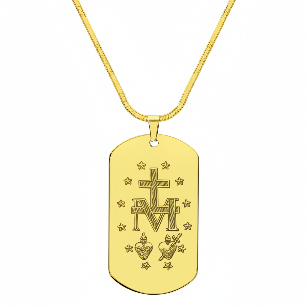 Miraculous Medal Artistic Verso Tag Necklace with Personalized Custom Engraving