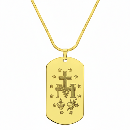 Miraculous Medal Artistic Verso Tag Necklace with Personalized Custom Engraving