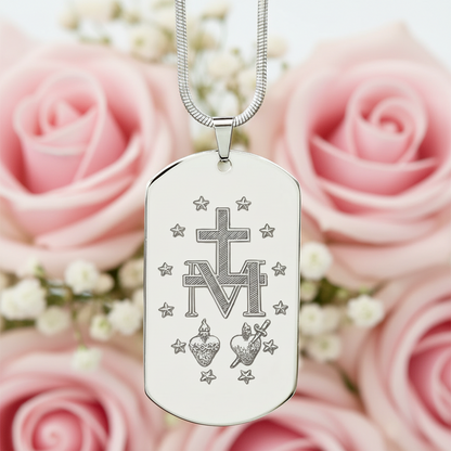 Miraculous Medal Artistic Verso Tag Necklace with Personalized Custom Engraving