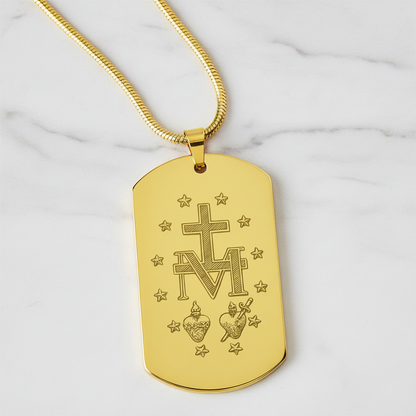 Miraculous Medal Artistic Verso Tag Necklace with Personalized Custom Engraving