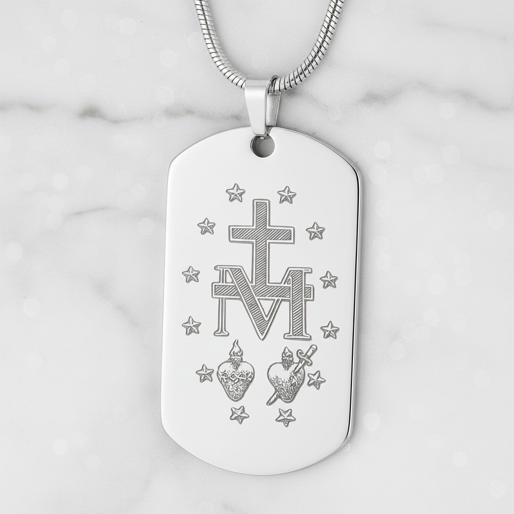 Miraculous Medal Artistic Verso Tag Necklace with Personalized Custom Engraving